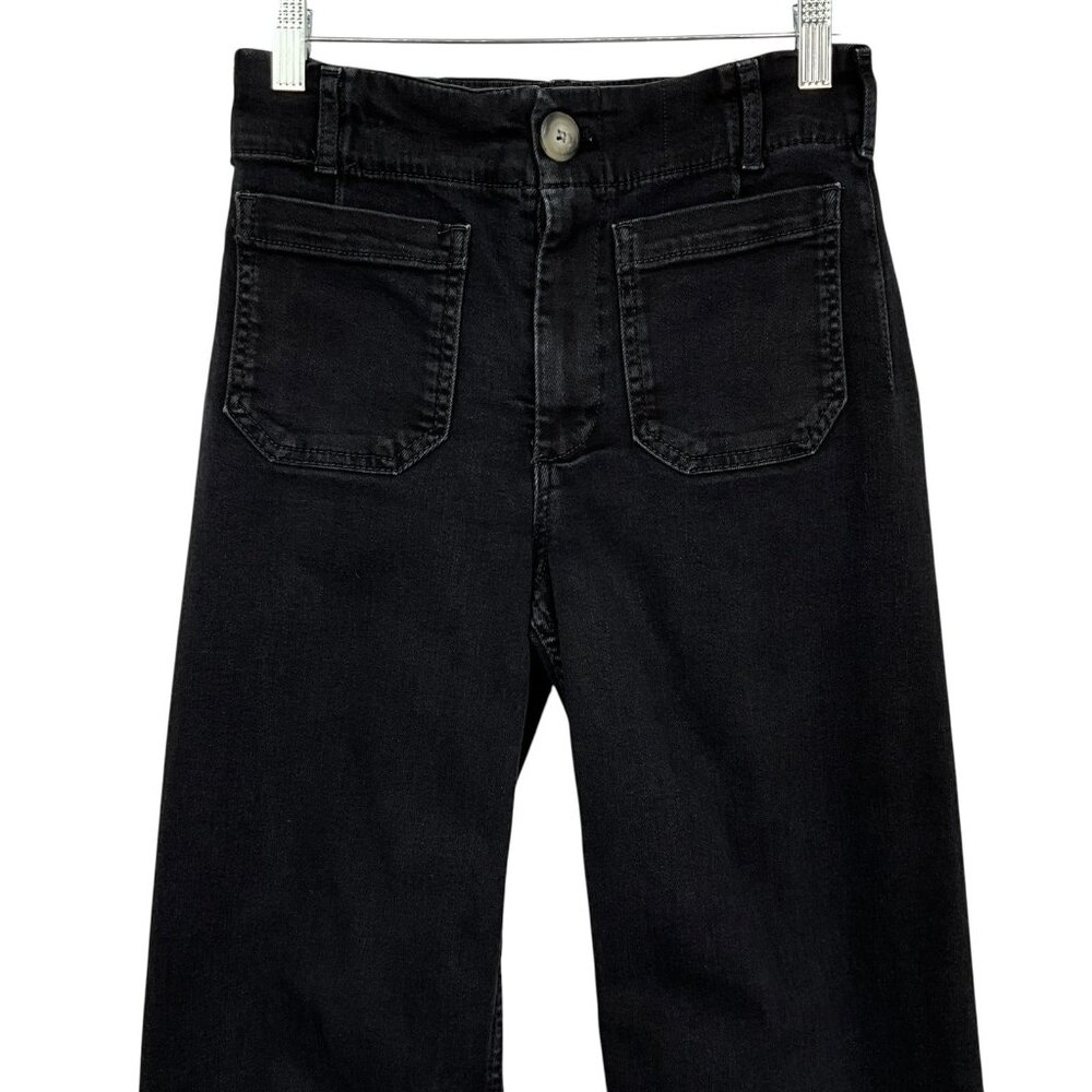 Anthropologie Maeve The Colette Wide Leg Jeans Womens 26P Black High Rise Crop - Picture 2 of 12